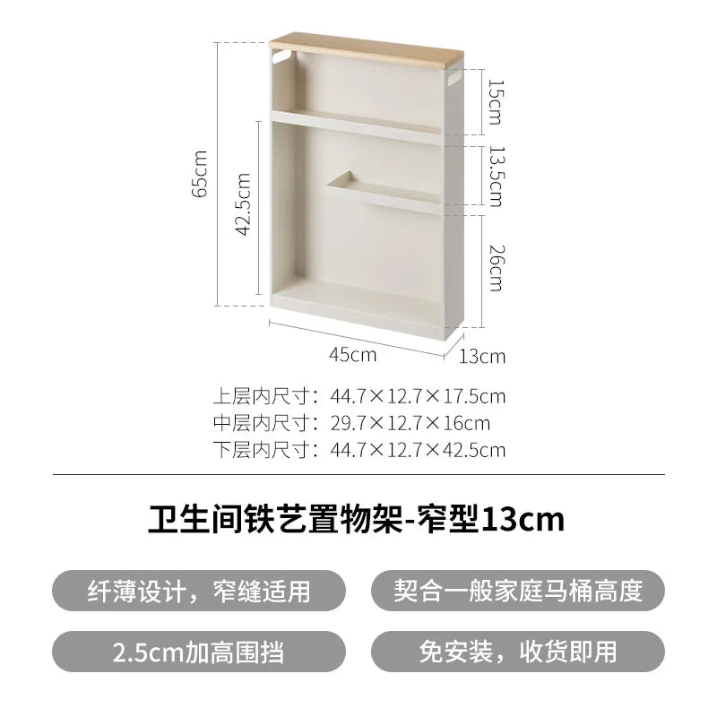 Iron Bathroom Gap Storage Shelf  Floor Standing Narrow Rack  Slim Toilet Cabinet  Japanese Style Bathroom Organizer Unit