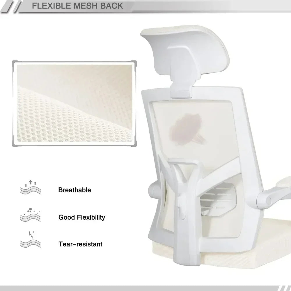 Qulomvs Mesh Ergonomic Office Chair with Footrest Home Office Desk Chair with Headrest and Backrest 90-135 Adjustable