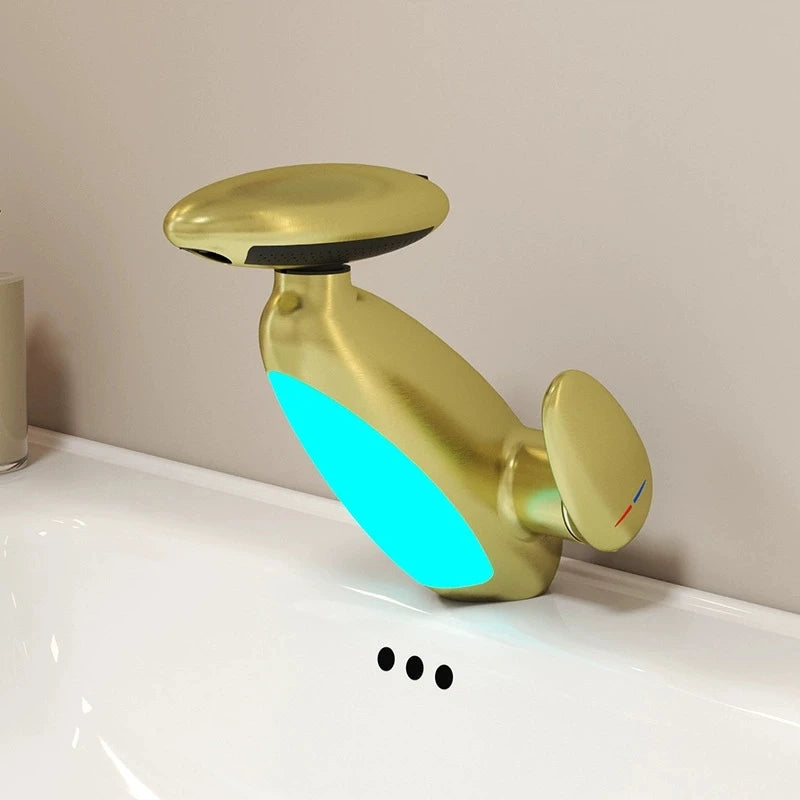Large LED Light Basin Faucet Temperature Sensitive 4 Modes Outlet Hot Cold Water Sink Mixer Wash Tap Single Hole For Bathroom
