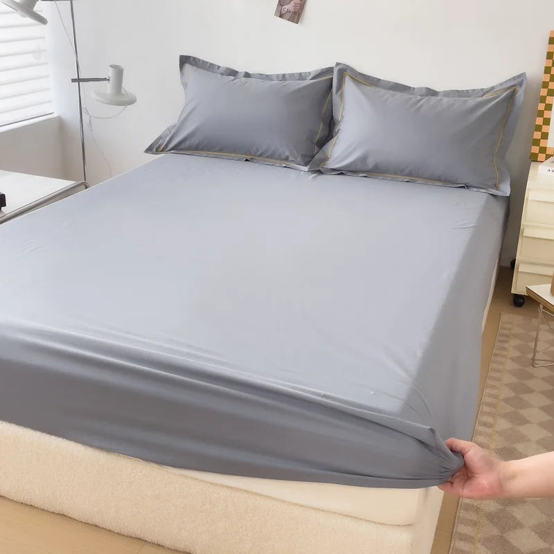 High Quality Egyptian Cotton 400TC Fitted Bed Sheet Solid Color Anti-slip Adjustable Mattress Cover Single Double King Queen Bed