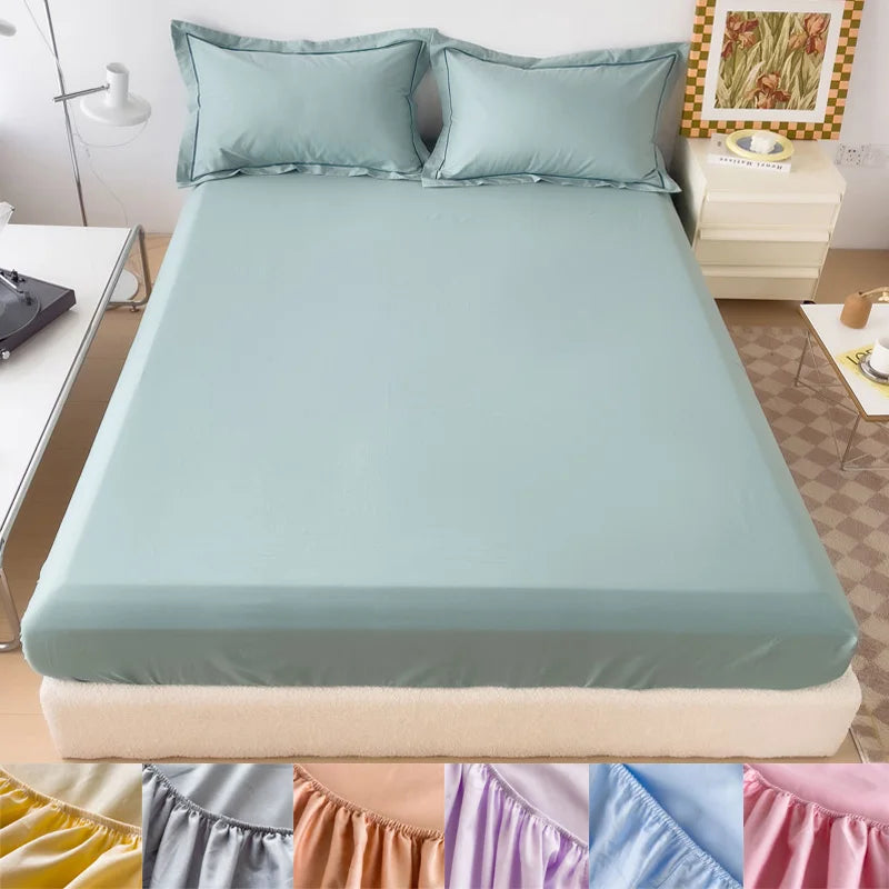 High Quality Egyptian Cotton 400TC Fitted Bed Sheet Solid Color Anti-slip Adjustable Mattress Cover Single Double King Queen Bed