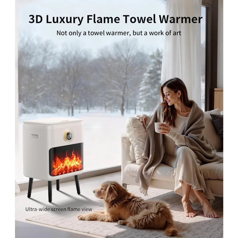 US Shipping Luxury 3D Flame Screen Towel Warmer 25L Large Capacity Bathroom Heated Towel Warmer Bucket for Towels Blankets