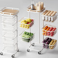 5 Tier Kitchen Fruit Vegetable Storage Cart with Rotating Basket, Rolling Rack Shelf Organizer Floor Stand on Wheel for Snack