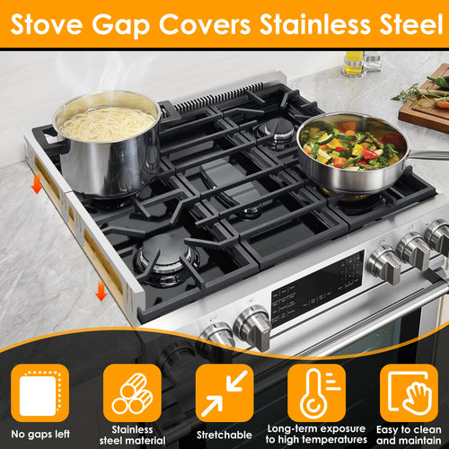 2Pcs Stainless Steel Stove Gap Guards Snug Fit Adjustable Length Stove Side Gap Protectors Heat Resistant Stove Gap Fillers