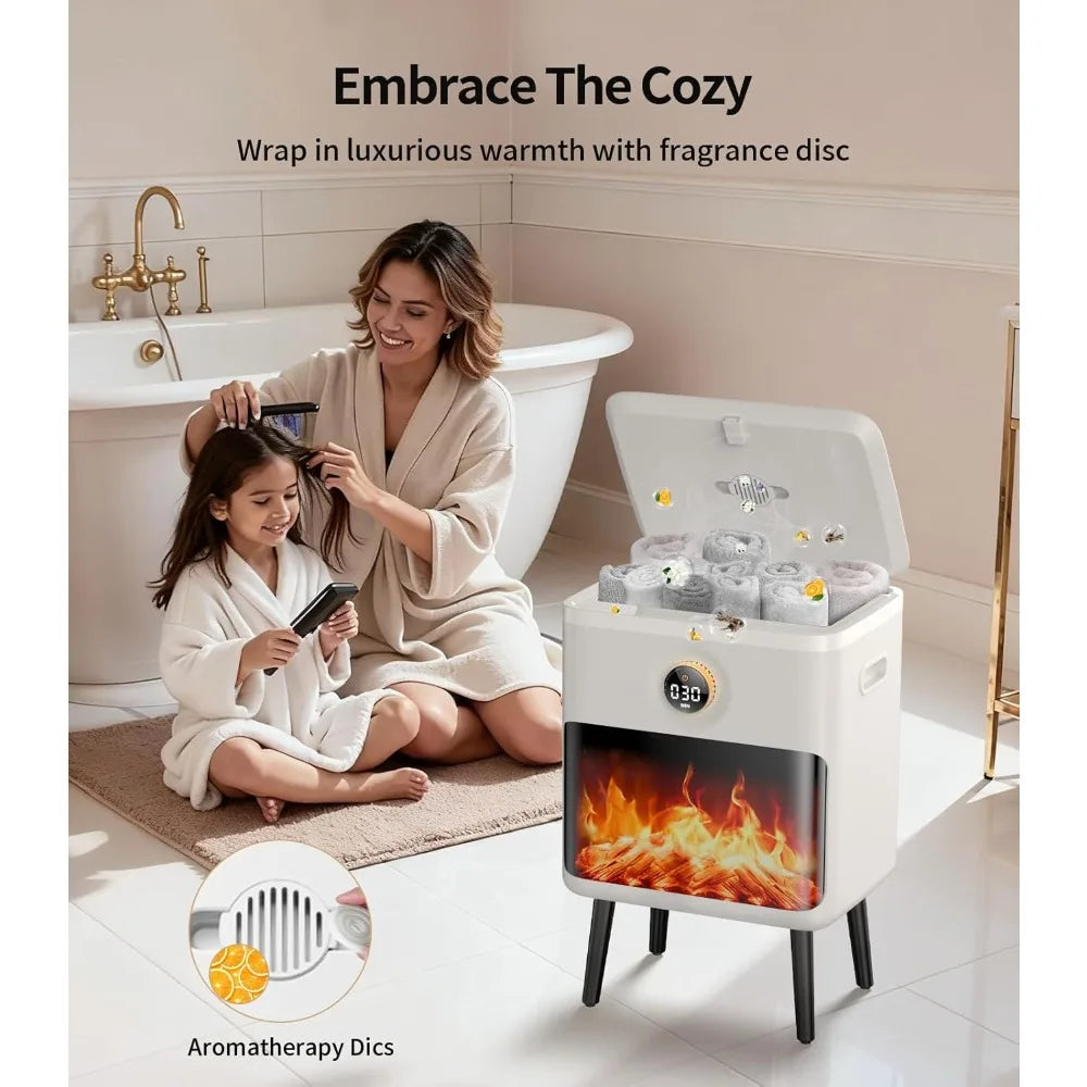 US Shipping Luxury 3D Flame Screen Towel Warmer 25L Large Capacity Bathroom Heated Towel Warmer Bucket for Towels Blankets