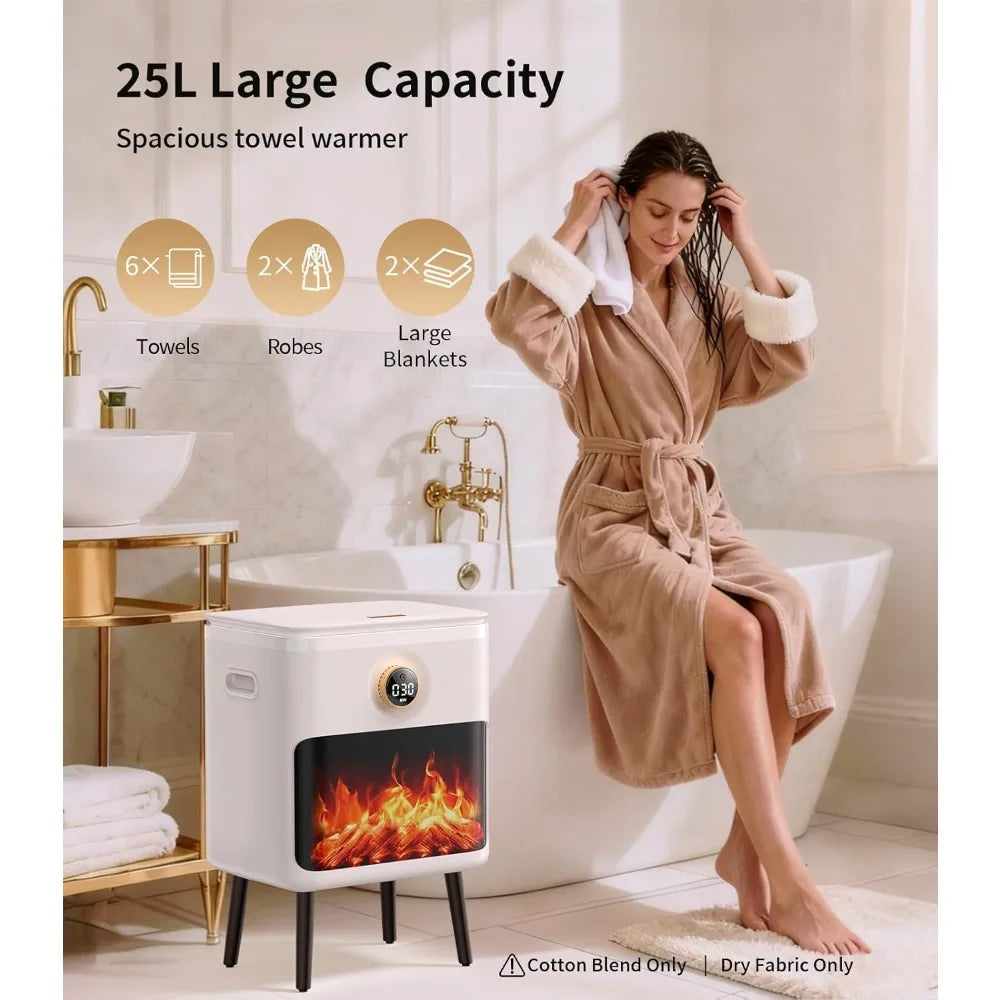 US Shipping Luxury 3D Flame Screen Towel Warmer 25L Large Capacity Bathroom Heated Towel Warmer Bucket for Towels Blankets
